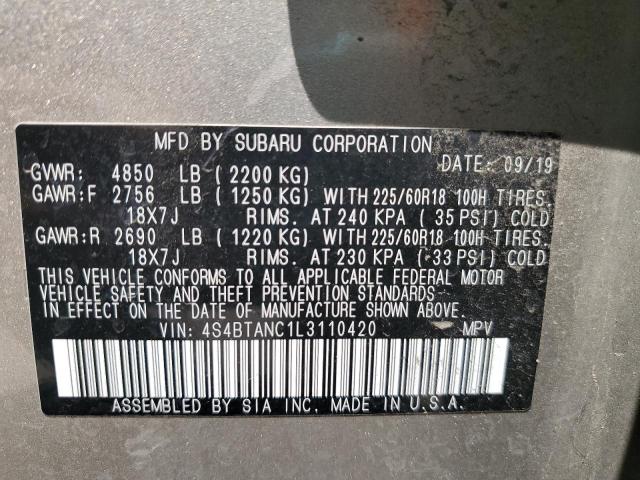 2020 SUBARU OUTBACK LI 4S4BTANC1L3110420