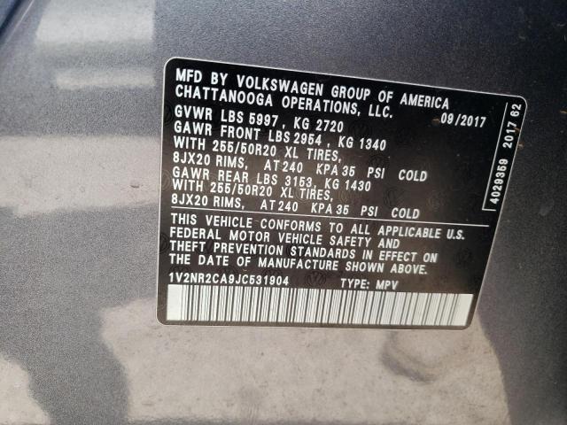 2018 VOLKSWAGEN ATLAS SEL 1V2NR2CA9JC531904