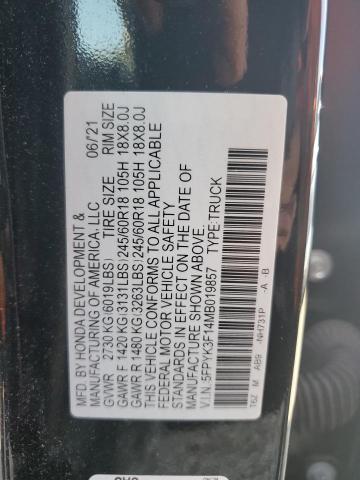 2021 HONDA RIDGELINE 5FPYK3F14MB019857