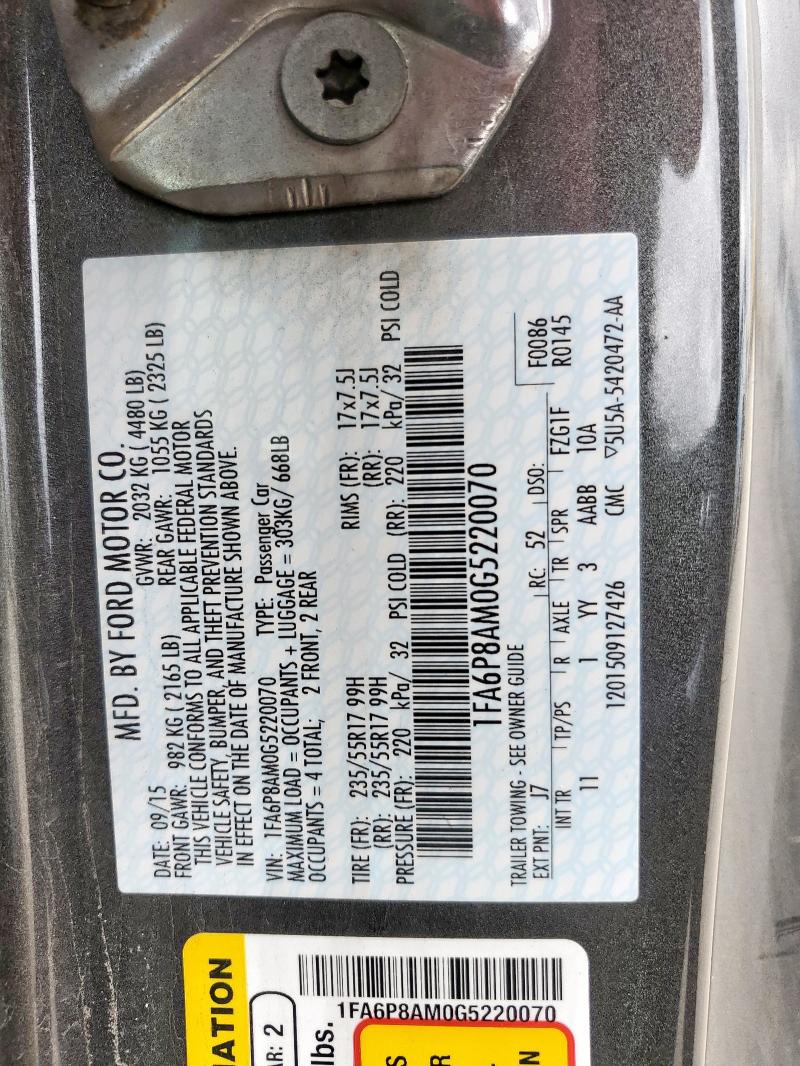 2016 FORD MUSTANG 1FA6P8AM0G5220070