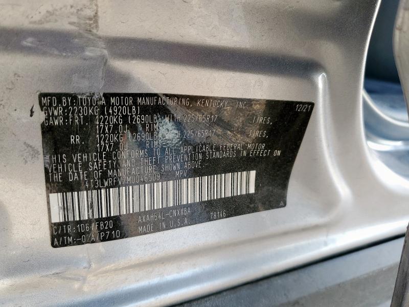 2021 TOYOTA RAV4 LE 4T3LWRFV7MU046509