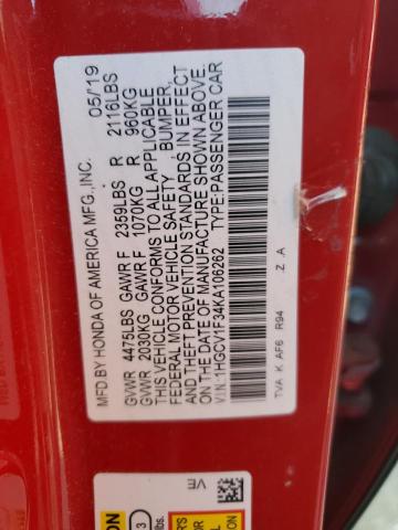 2019 HONDA ACCORD SPO 1HGCV1F34KA106262