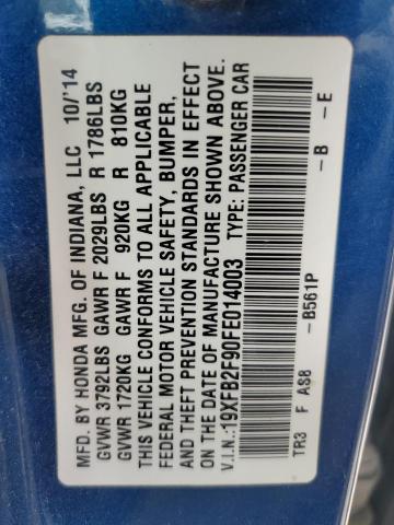 2015 HONDA CIVIC EXL 19XFB2F90FE014003