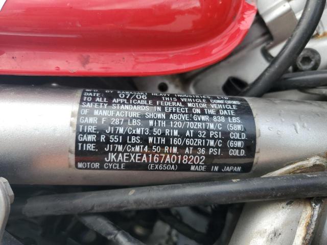 2007 KAWASAKI EX650 A JKAEXEA167A018202