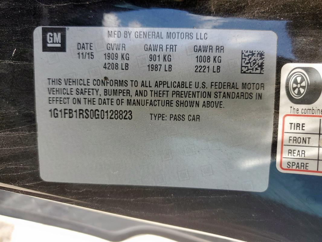 2016 CHEVROLET CAMARO LT 1G1FB1RS0G0128823