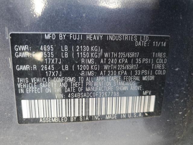2015 SUBARU OUTBACK 2.5I PREMIUM 4S4BSADC0F3267798