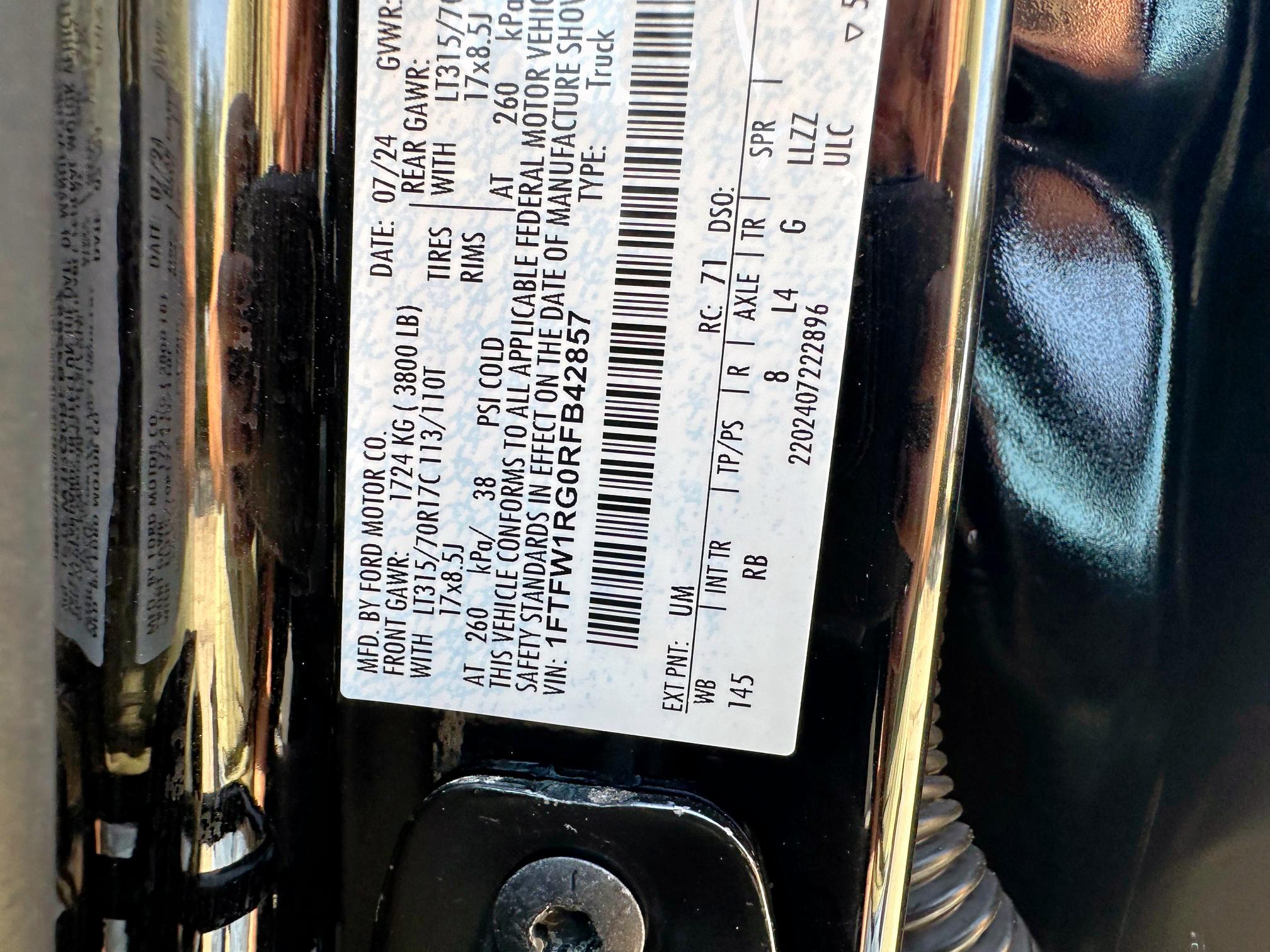 2024 FORD F150 RAPTO 1FTFW1RG0RFB42857