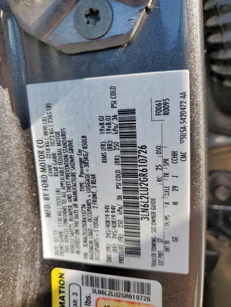 2016 LINCOLN MKZ HYBRID 3LN6L2LU2GR610726