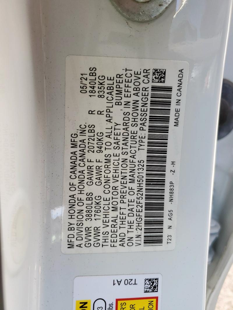 2022 HONDA CIVIC SPOR 2HGFE2F52NH501325