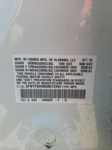 2016 HONDA PILOT TOUR - 5FNYF6H90GB012264