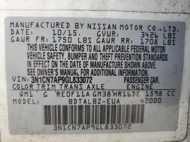 2016 NISSAN VERSA S 3N1CN7AP9GL833072