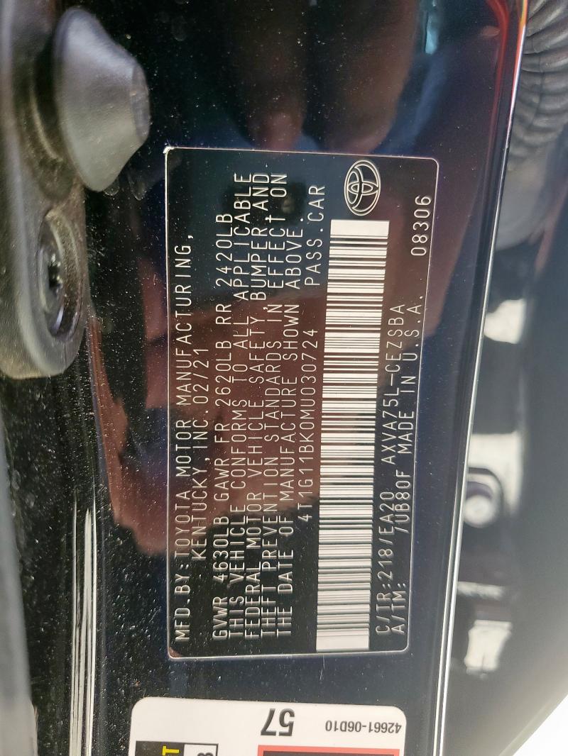 2021 TOYOTA CAMRY SE - 4T1G11BK0MU030724