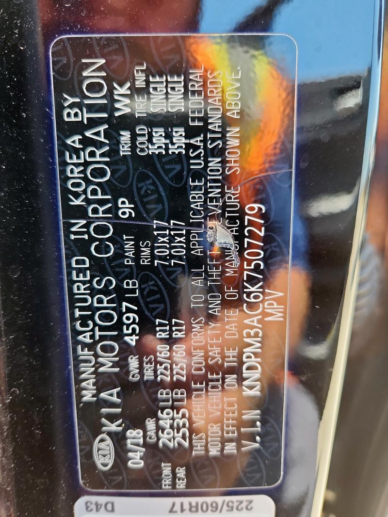 2019 KIA SPORTAGE L KNDPM3AC6K7507279