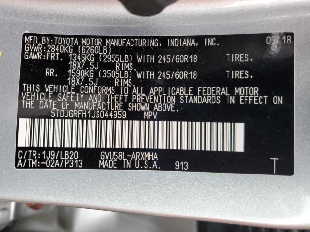 2018 TOYOTA HIGHLANDER - 5TDJGRFH1JS044959