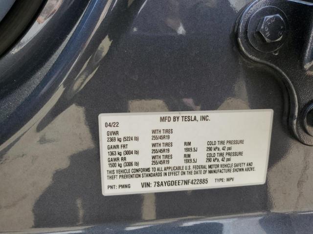 2022 TESLA MODEL Y 7SAYGDEE7NF422885