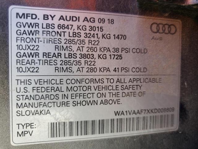 2019 AUDI Q7 PRESTIG WA1VAAF7XKD008609