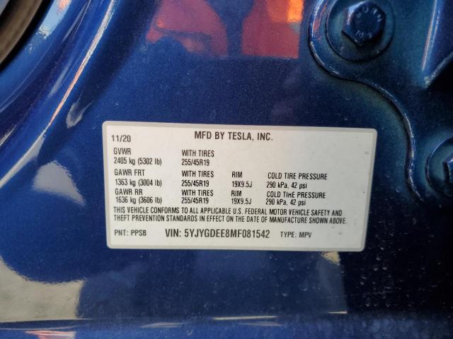 2021 TESLA MODEL Y 5YJYGDEE8MF081542