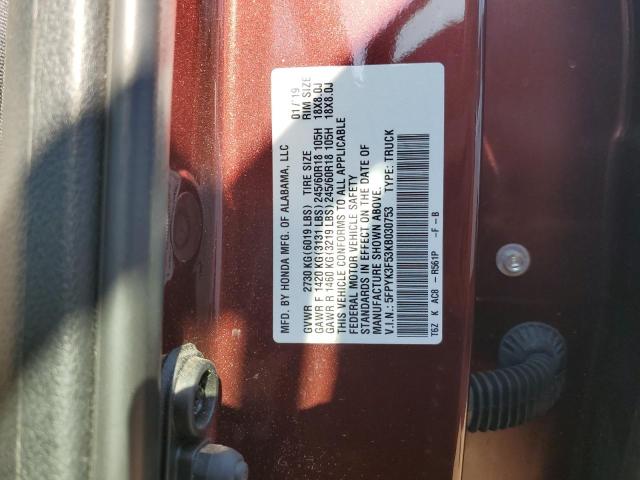 2019 HONDA RIDGELINE - 5FPYK3F53KB030753