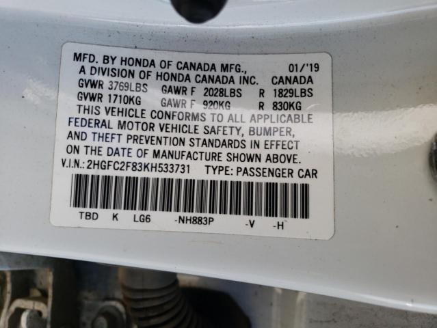 2019 HONDA CIVIC SPOR - 2HGFC2F83KH533731