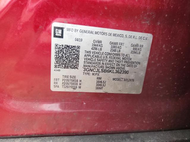 2019 CHEVROLET TRAX 1LT 3GNCJLSB6KL362390