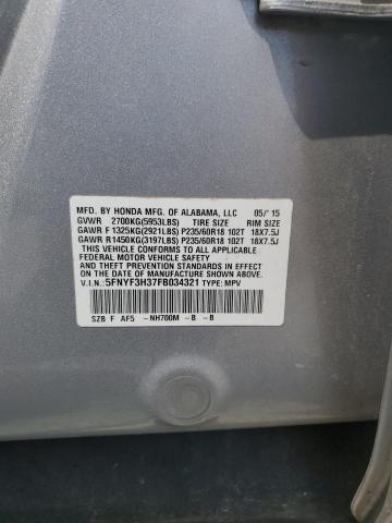 2015 HONDA PILOT SE 5FNYF3H37FB034321