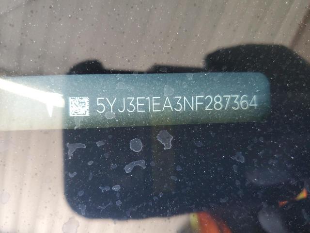 2022 TESLA MODEL 3 5YJ3E1EA3NF287364