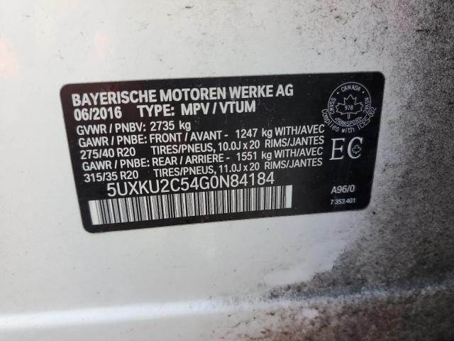 2016 BMW X6 XDRIVE3 5UXKU2C54G0N84184