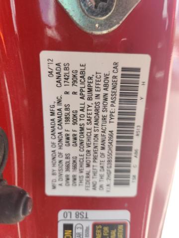 2012 HONDA CIVIC LX - 2HGFG3B55CH542664