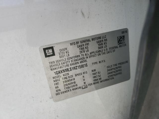 2017 GMC ACADIA SLT 1GKKNMLS1HZ158616
