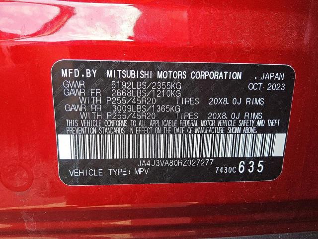 2024 MITSUBISHI OUTLANDER JA4J3VA80RZ027277