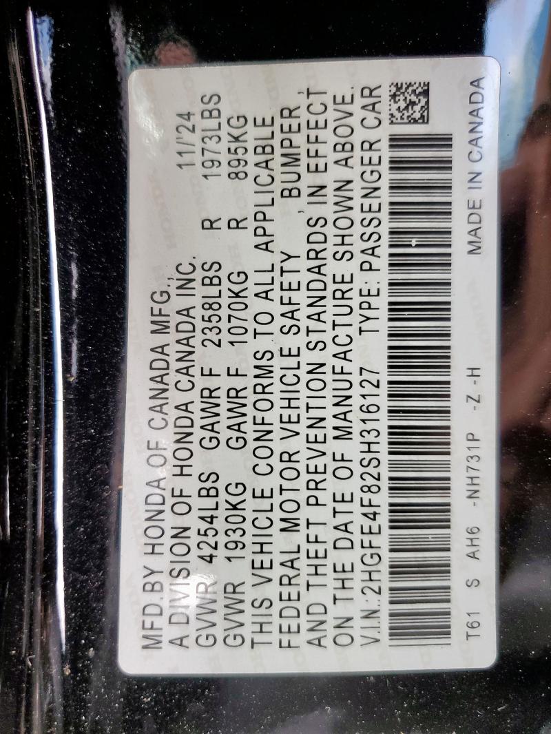 2025 HONDA CIVIC SPOR - 2HGFE4F82SH316127