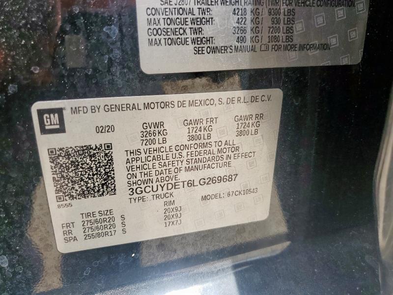 2020 CHEVROLET SILVERADO - 3GCUYDET6LG269687
