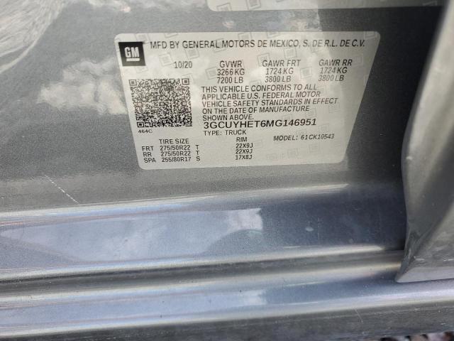 2021 CHEVROLET SILVERADO - 3GCUYHET6MG146951