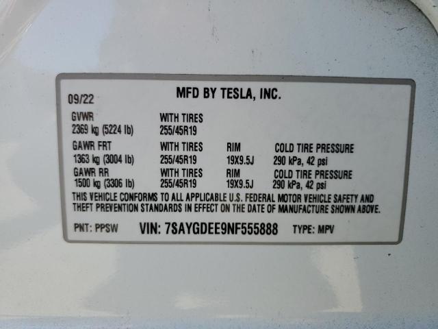 2022 TESLA MODEL Y 7SAYGDEE9NF555888