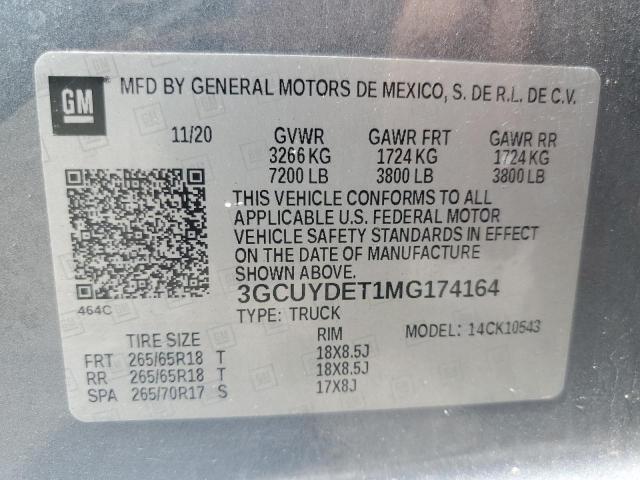 2021 CHEVROLET SILVERADO K1500 LT 3GCUYDET1MG174164