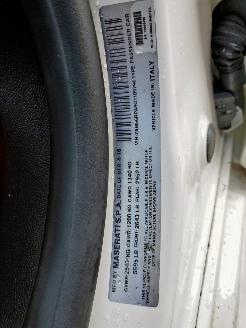 2016 MASERATI QUATTROPOR ZAM56RPA8G1189794