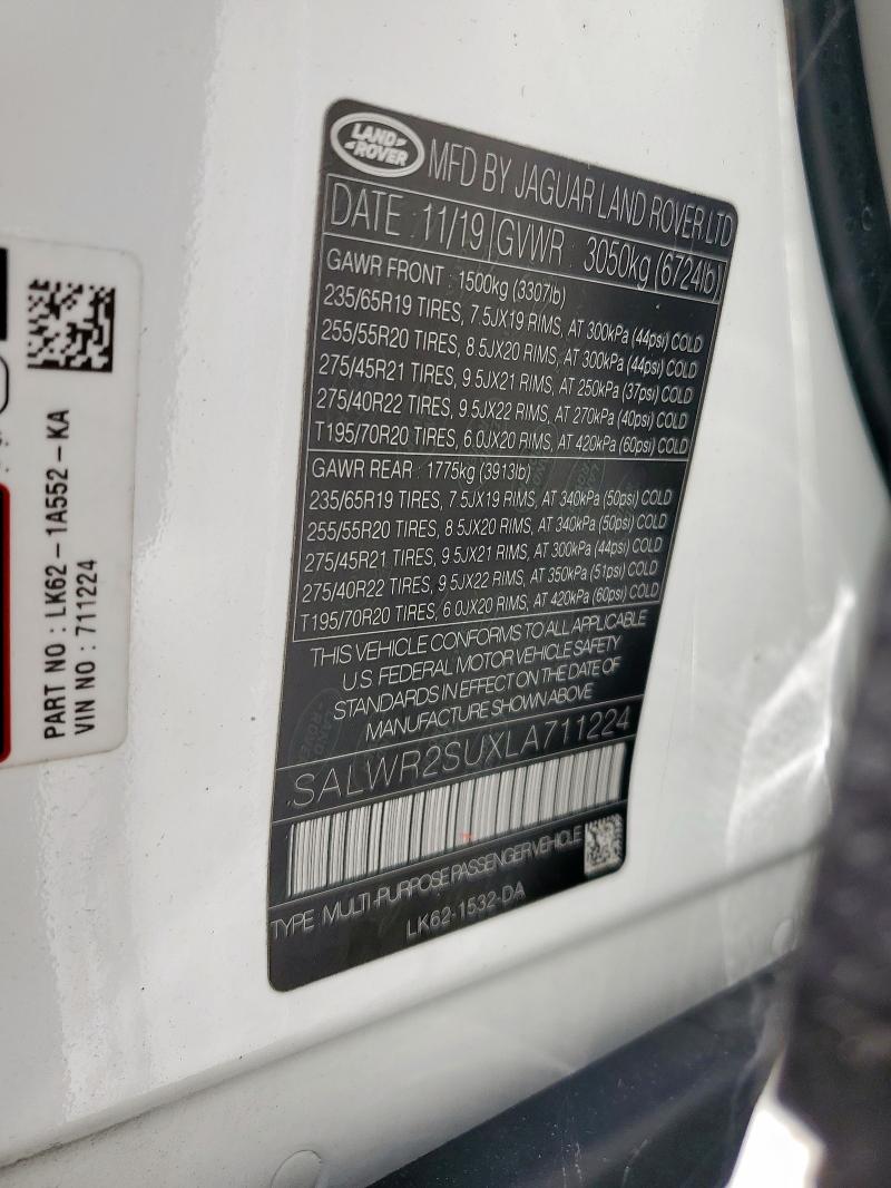 2020 LAND ROVER RANGE ROVE SALWR2SUXLA711224