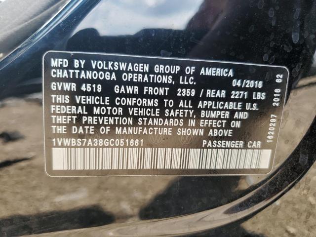 2016 VOLKSWAGEN PASSAT SE 1VWBS7A38GC051661