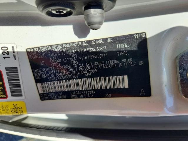 2017 TOYOTA SIENNA XLE 5TDYZ3DC6HS807002