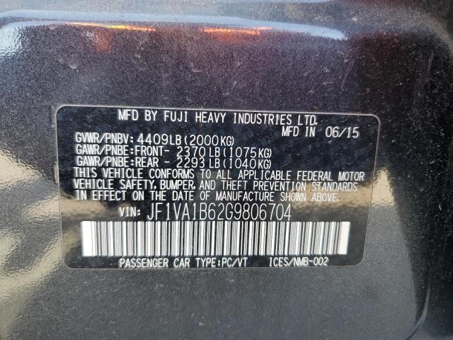 2016 SUBARU WRX JF1VA1B62G9806704