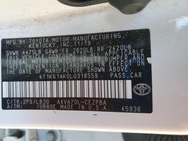 2020 TOYOTA CAMRY XSE 4T1K61AK0LU318559