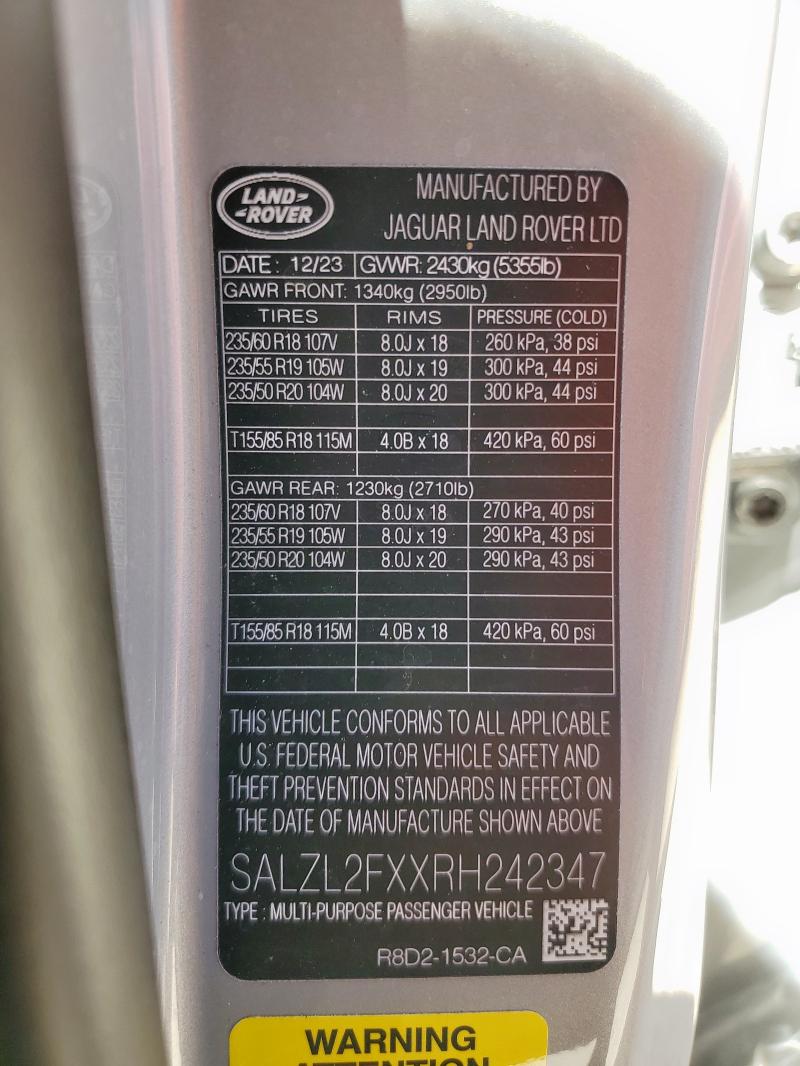 2024 LAND ROVER RANGE ROVE SALZL2FXXRH242347