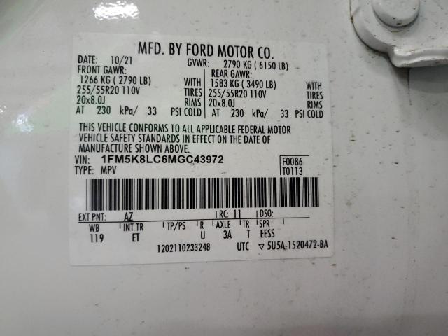 2021 FORD EXPLORER K 1FM5K8LC6MGC43972