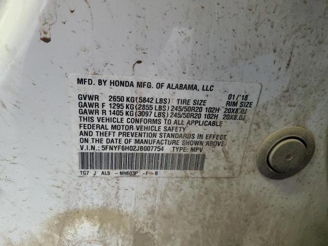 2018 HONDA PILOT ELIT 5FNYF6H02JB007754
