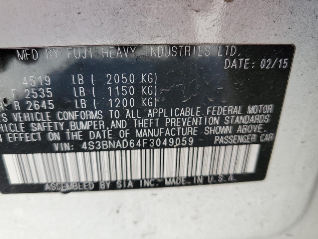 Lot #3311550298 2015 SUBARU LEGACY 2.5