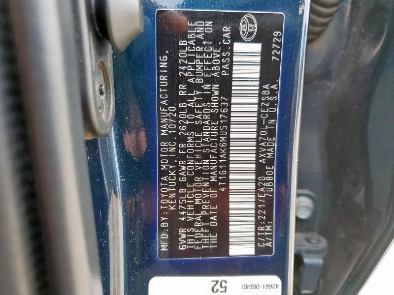 2021 TOYOTA CAMRY LE - 4T1G11AK6MU517637