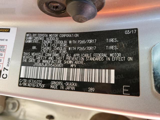 2017 TOYOTA 4RUNNER SR JTEBU5JR7H5436801