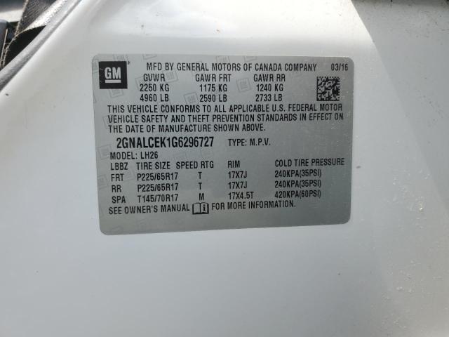 2016 CHEVROLET EQUINOX LT 2GNALCEK1G6296727