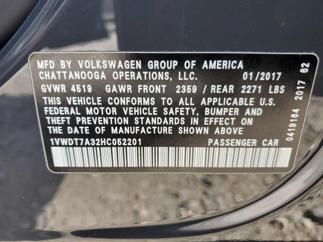 2017 VOLKSWAGEN PASSAT R-L 1VWDT7A32HC052201