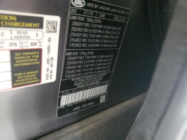2019 LAND ROVER RANGE ROVE SALWV2SV4KA847108